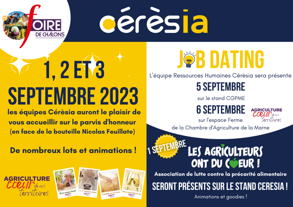 Foire de Châlons 2023 les équipes Cérèsia vous attendent les 1er, 2 et 3 septembre 2023